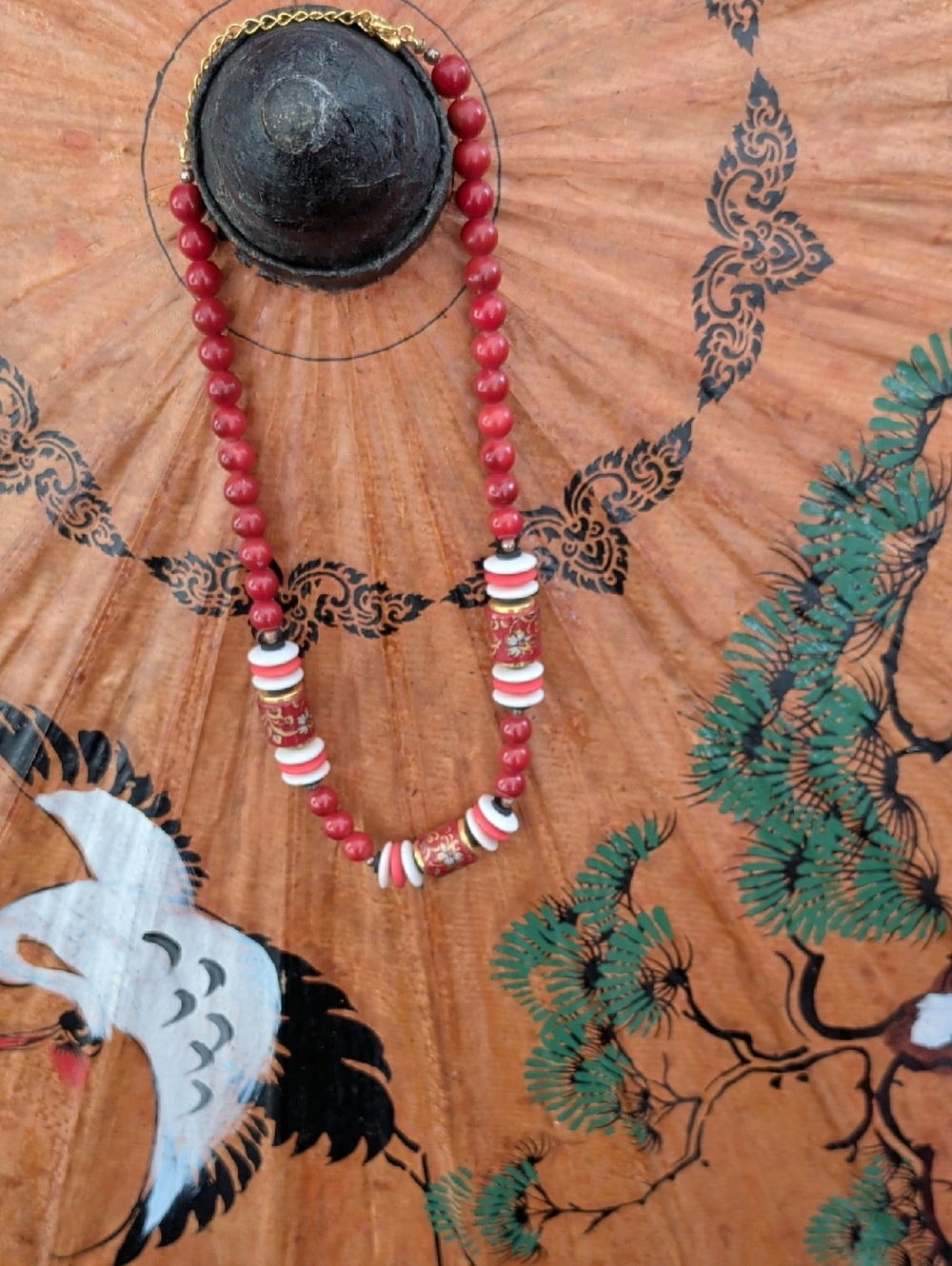 Japan Antique Floral Hand Painted Beaded Necklace